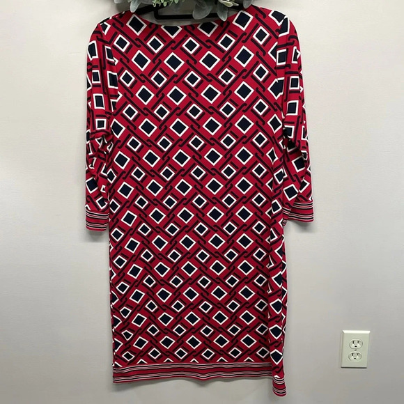 NWOT Talbots Petites 3/4 Sleeve Stretch Shift Dress Red Black White Print LP - Picture 4 of 16